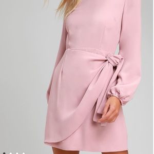 Lulus believe it or knot rose pink long sleeve tie front skater dress size med